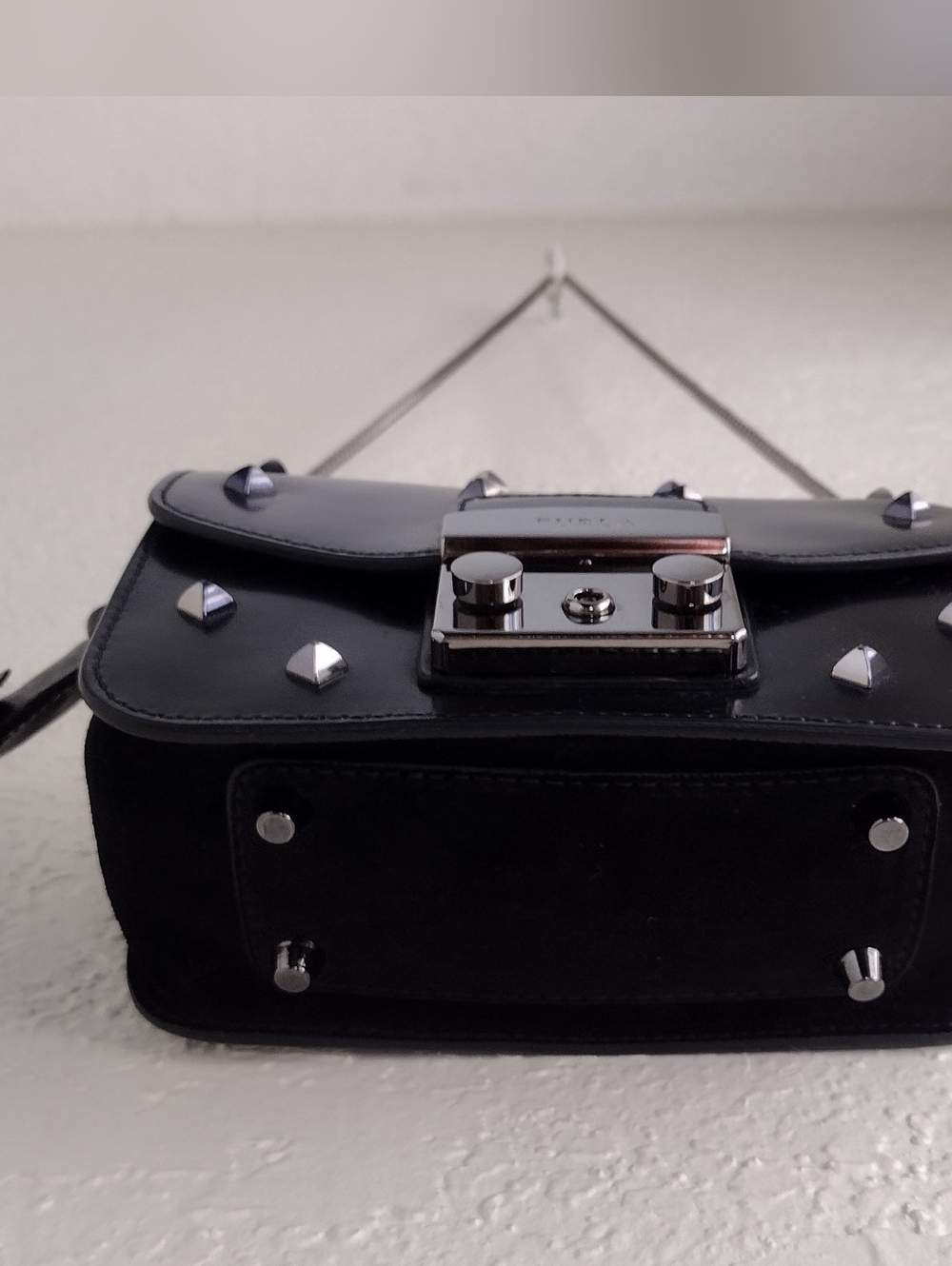 Furla Metropolis Black Studded Leather Chain Crossbody Bag - Picture 8 of 16